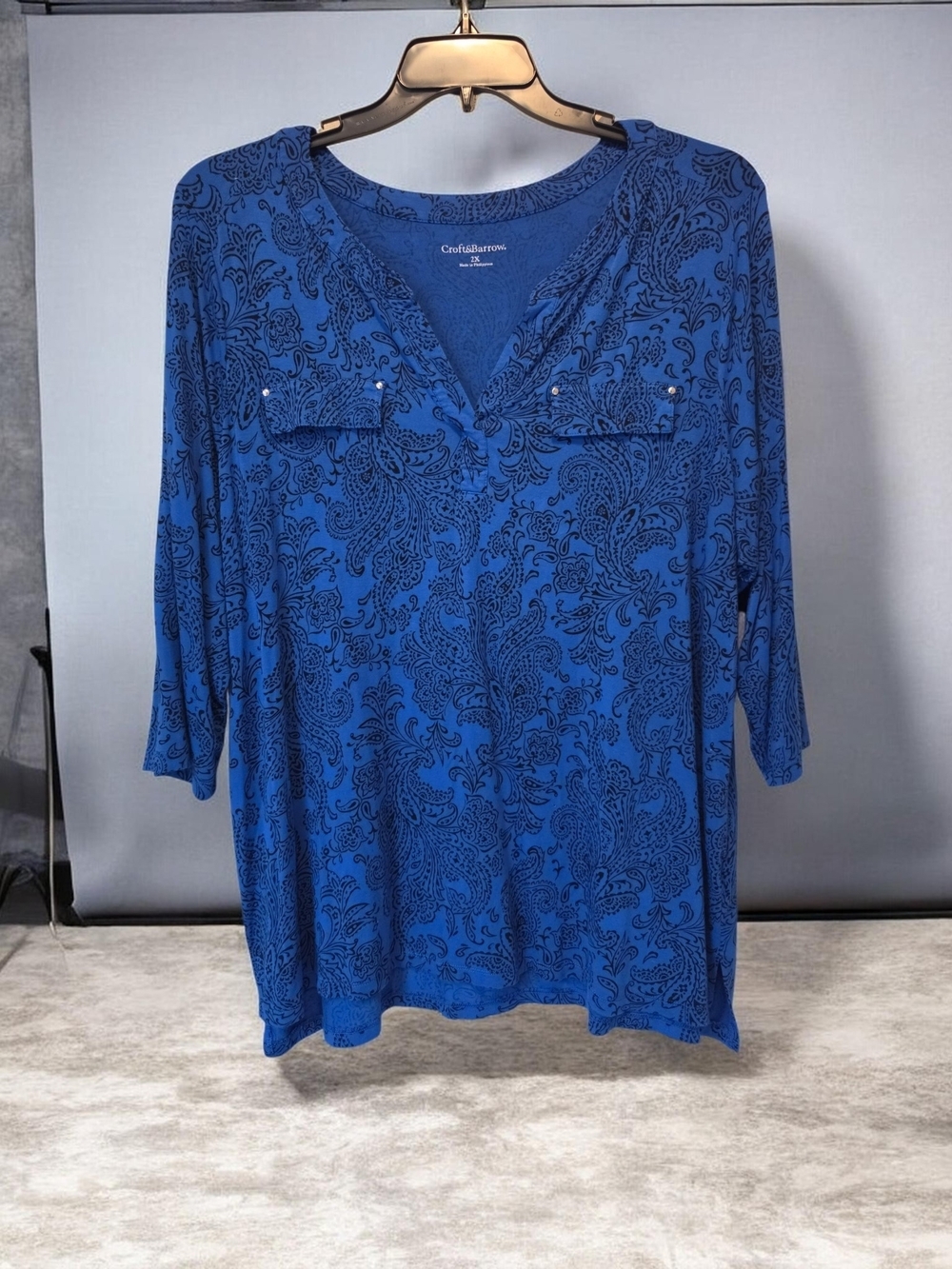 Croft & Barrow Blue Paisley Tunic Top Size 2X